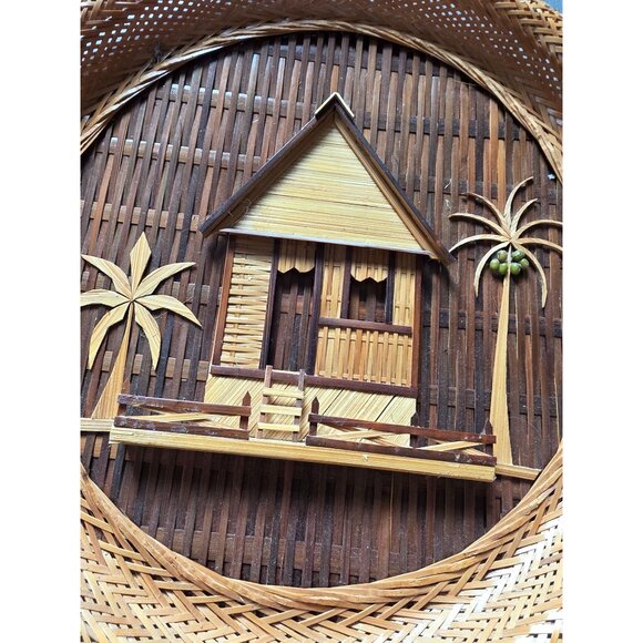 Set Of 3 Handcrafted Bamboo & Rattan Wall Decor Tropical Hut & Palm Tree Design - Picture 4 of 13